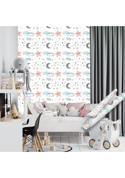Yıldızlar ve Bulutlar Çocuk Odası Yapışkanlı Folyo, Gökyüzü Bebek Odası Folyosu, Çizgi Film Desenli, Bebek Odası, Çocuk Odaları, Kaplama Folyosu, Yapışkan Folyolar, Sticker, Büyük Ebatlı, Dekoros indirimleri