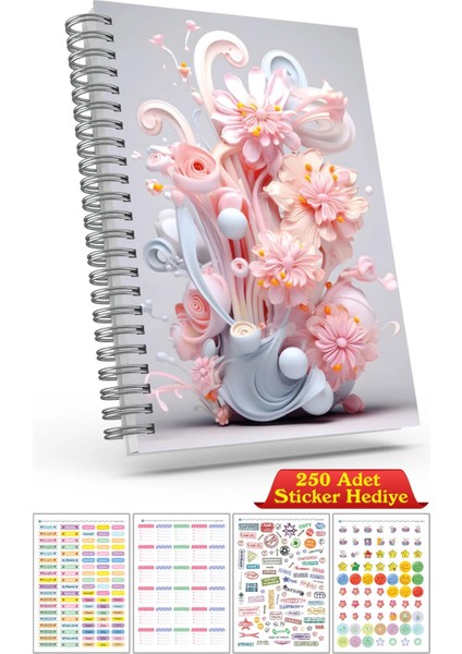 A5 Boyutunda Ajanda Süresiz Haftalık Planlayıcı Defter (250 Adet Sticker Hediyeli)