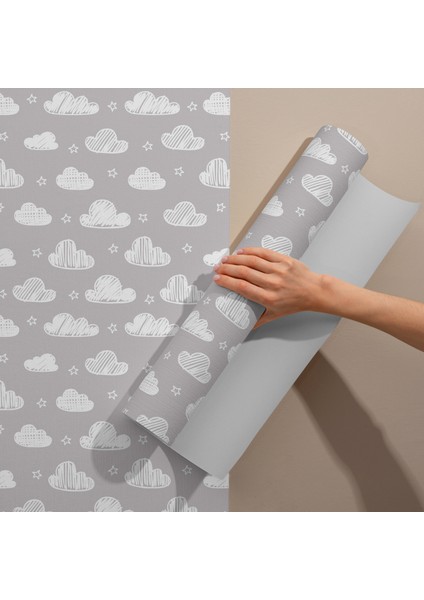 Gri Arkaplanlı Bulutlar Çizgi Film Desenli Yapışkanlı Folyo, Bebek Odaları, Çocuk Odası Folyosu, Kaplama Folyosu, Yapışkan Folyolar, Sticker, Büyük Ebatlı, Dekoros fiyatları
