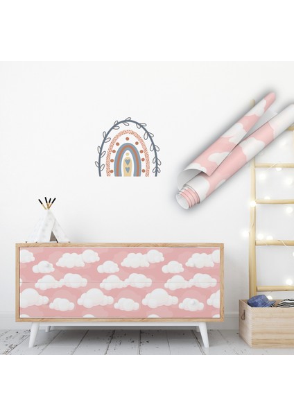 Pembe Arkaplanlı Bulutlar Yapışkanlı Folyo, Çizgi Film Desenli, Bebek Odası, Çocuk Odaları, Kaplama Folyosu, Yapışkan Folyolar, Sticker, Büyük Ebatlı, Dekoros fırsatları