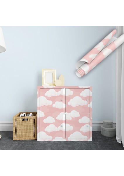 Pembe Arkaplanlı Bulutlar Yapışkanlı Folyo, Çizgi Film Desenli, Bebek Odası, Çocuk Odaları, Kaplama Folyosu, Yapışkan Folyolar, Sticker, Büyük Ebatlı, Dekoros indirimleri