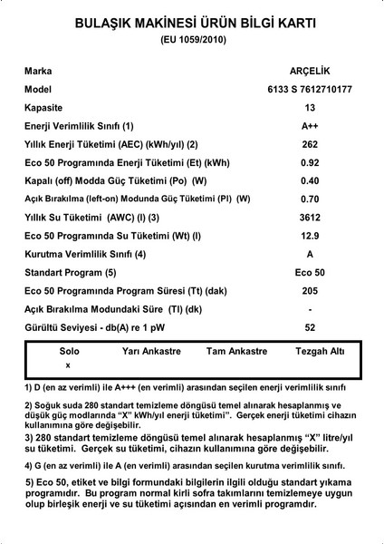 6133 S 3 Programlı Bulaşık Makinesi