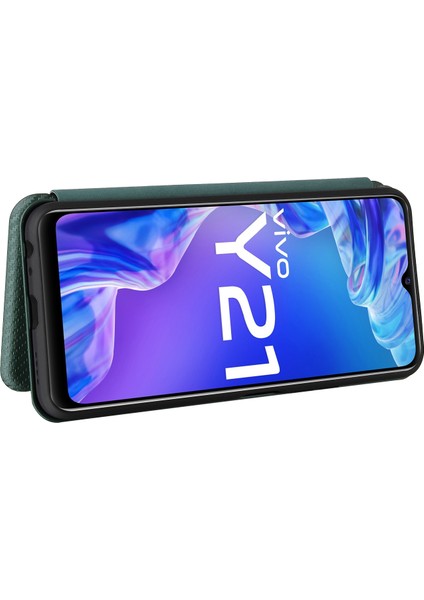 Vivo Y21/Y33S Kart Yuvalı Karbon Fiber Dokulu Deri Telefon Kılıfı (Yurt Dışından)