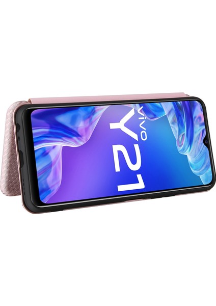 Vivo Y21/Y33S Kart Yuvalı Karbon Fiber Dokulu Deri Telefon Kılıfı (Yurt Dışından)