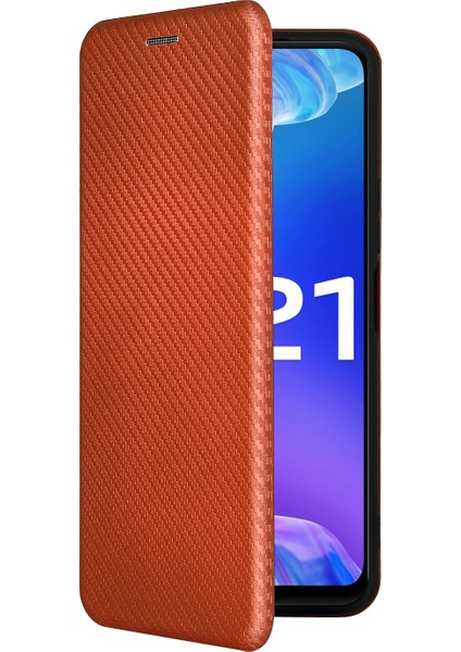 Vivo Y21/Y33S Kart Yuvalı Karbon Fiber Dokulu Deri Telefon Kılıfı (Yurt Dışından)