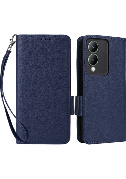 Vivo Y17S 4g Kasa Cep Telefonu Litchi Doku Deri Kapağı Kayışlı (Yurt Dışından)