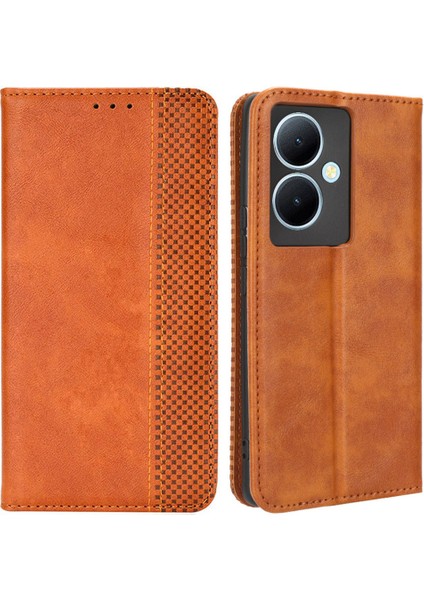 Vivo Y78+ 5g / Y78 5g / V29 Lite 5g Stand Cüzdan Retro Manyetik Kapanma Akıllı Telefon Kılıfı Cüzdan Deri Kapağı (Yurt Dışından)