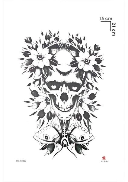 Kurukafa ve Çiçek Modelli Geçici Dövme Tattoo