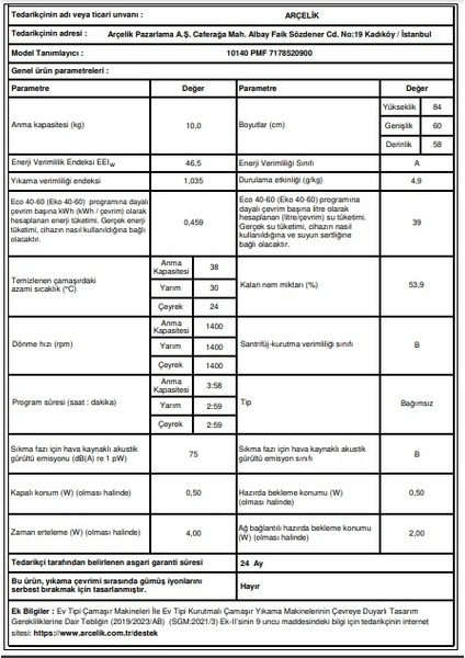 10140 Pmf Çamaşır Makinesi