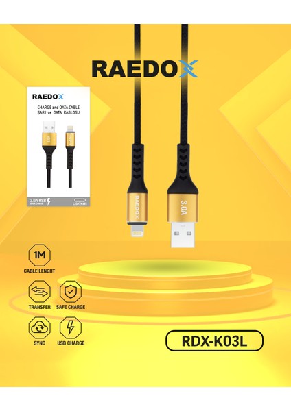 K03L USB To Lightning 1m / 3A Kablo