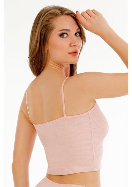 Kadın Fitilli Kumaş Ip Askılı Crop Büstiyer - CROP120