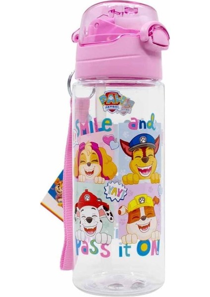 Pembe Paw Petrol Şeffaf Matara 500ML + Paw Petrol Beslenme Kabı - Lisanslı Paw Petrol Pipetli Matara