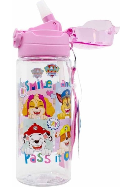 Pembe Paw Petrol Şeffaf Matara 500ML + Paw Petrol Beslenme Kabı - Lisanslı Paw Petrol Pipetli Matara