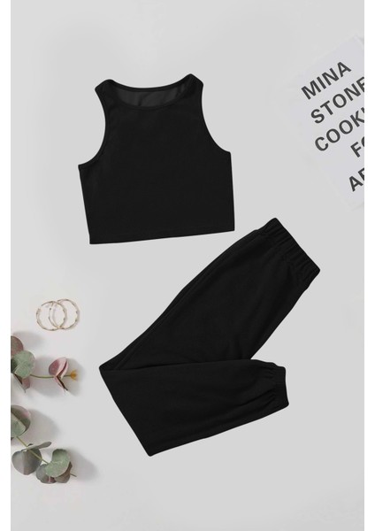 Tek Renk 1 Takım Kolsuz Polarlı Alt Üst Pijama Takımı