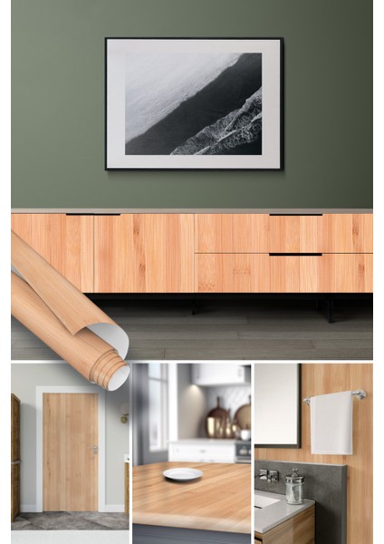 Bambu Ahşap Yapışkan Folyo, Su Geçirmez, Isıya Dayanıklı, Banyo, Yatak Odası, Mutfak Için Ev Dekoru, Dolap Yapışkanı, Duvar ve Mobilya Kaplama Folyosu, Büyük Ebatlı Folyolar Dekoros