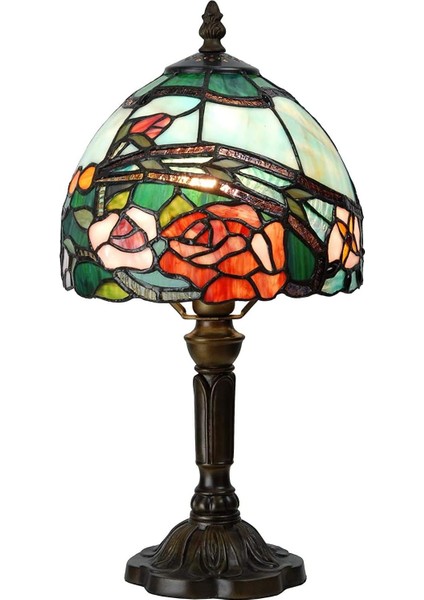 Gül Motif Tiffany Model Abajur, El Işleme, Cam