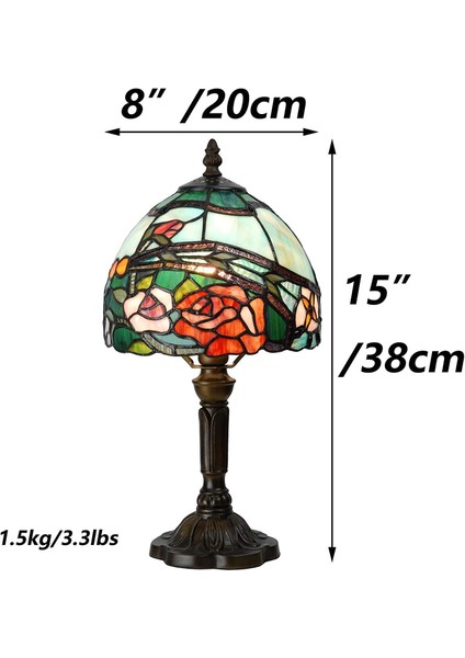 Gül Motif Tiffany Model Abajur, El Işleme, Cam