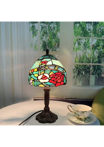 Gül Motif Tiffany Model Abajur, El Işleme, Cam