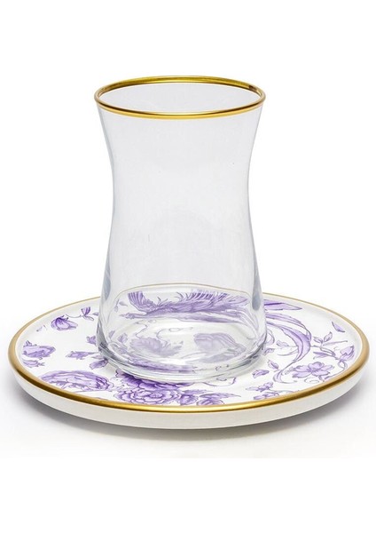 Leonartecasa Metaverse 17 Lila Dekorlu 6 Kişilik Çay Takımı