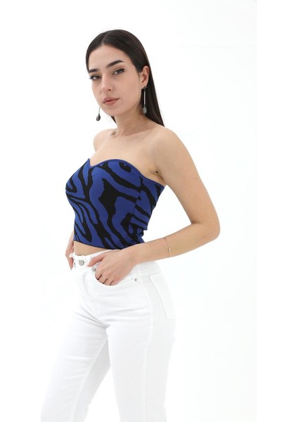 Zebra Desen Triko Crop - Saksmavisi