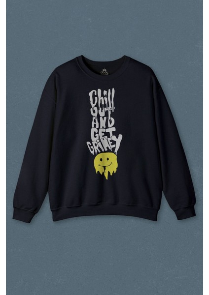 Lacivert Sweatshirt Chill Out And Get Lacivertmey Relax Smile Gülen Surat Baskılı Sweat