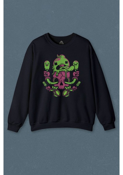 So Cool Lacivert Sweatshirt Icecream Skull Dondurma Kurukafa Street Wear Baskılı Sweat