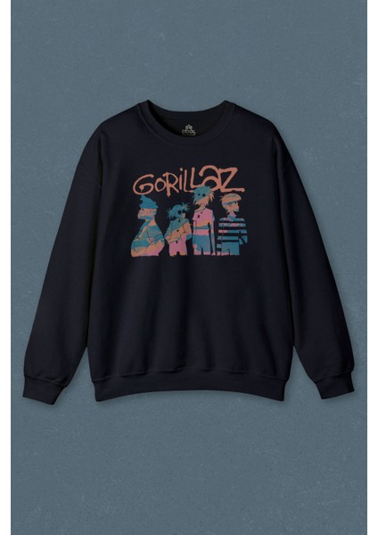 Lacivert Sweatshirt Gorillaz 2d Rock Blur Damon Albarn Feel Good Urban Baskılı Sweat