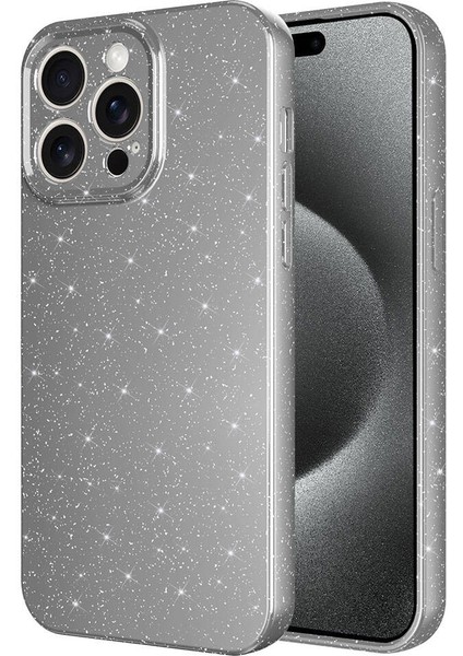 Apple iPhone 15 Pro Max Kılıf Koton Simli Silikon Arka Kapak Kamera Korumalı Gri