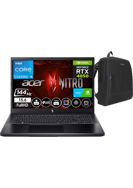 Nitro V 15 Intel Core I5 13420H 16GB Ddr5 Ram 512GB SSD 6gb RTX4050 15,6 Inç 144Hz IPS Fhd Freedos Taşınabilir Bilgisayar NHQNBEY00101+WEBLEGELSINÇANTA