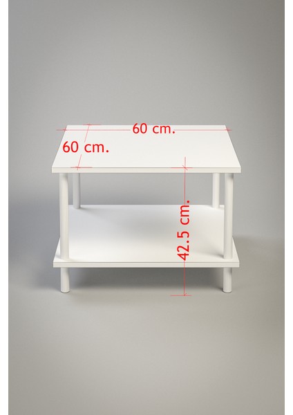 Kare Orta Sehpa Ahşap Ayaklı Sehpa Iki Raflı Sehpa Dekoratif Sehpa GAZETELIKLI-60X60-Beyaz