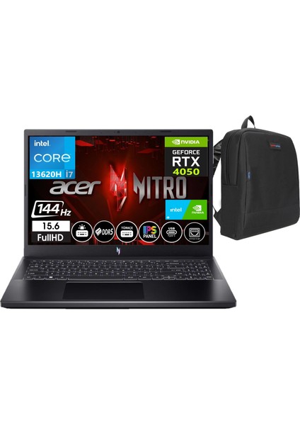 Nitro V 15 Intel Core I7 13620H 16GB Ddr5 Ram 1tb SSD 6gb RTX4050 15,6 Inç 144Hz IPS Fhd Freedos Taşınabilir Bilgisayar NHQNBEY00502+WEBLEGELSINÇANTA