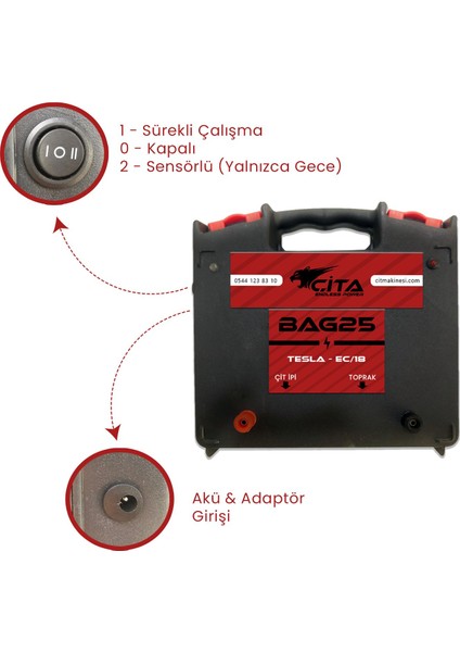 Çita - 50 Dönüm Için Güneş Panelli ve Akülü Hazır Elektrikli Çit Makinesi Seti