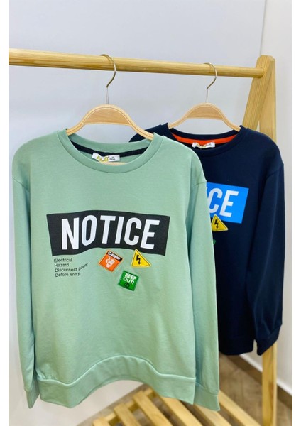 Erkek Çocuk Notice Baskılı Şardonlu Sweatshirt 424468 Çağla Yeşili