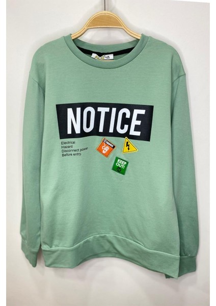 Erkek Çocuk Notice Baskılı Şardonlu Sweatshirt 424468 Çağla Yeşili