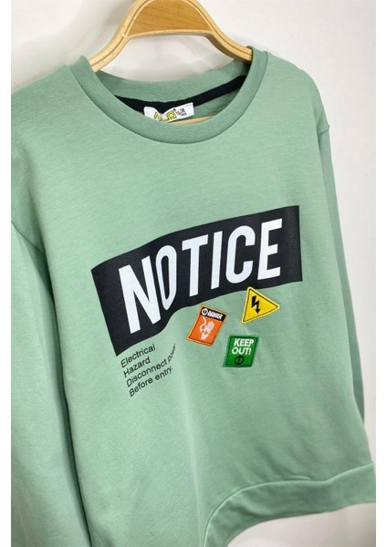 Erkek Çocuk Notice Baskılı Şardonlu Sweatshirt 424468 Çağla Yeşili