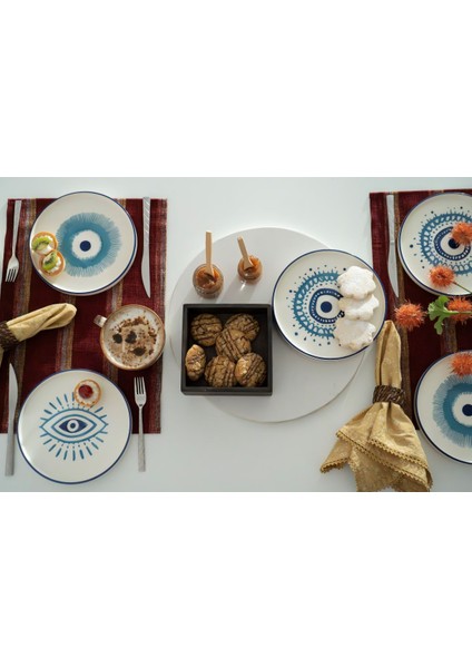 6'lı Özel Tasarım 20 cm Nazar Boncuklu Handmade Pasta Takımı fiyatları