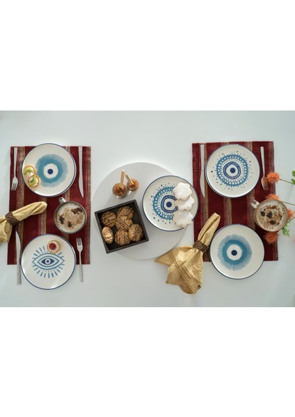 6'lı Özel Tasarım 20 cm Nazar Boncuklu Handmade Pasta Takımı modelleri