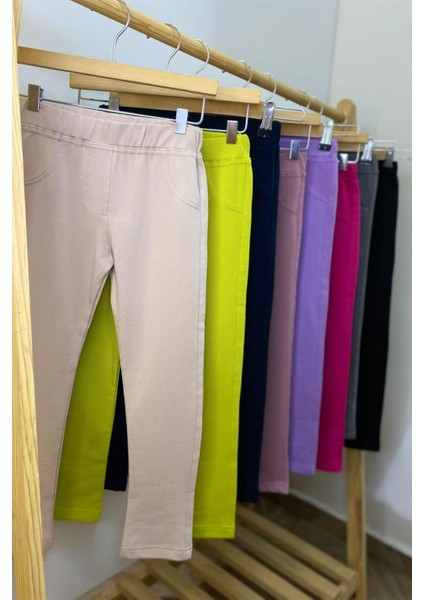 Kız Çocuk 5-14 Yaş Pamuklu Tayt Yağ Yeşili modelleri