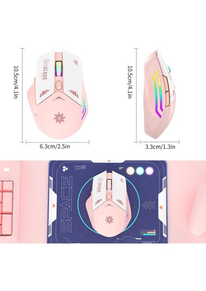 Pembe Rgb Şarjlı Kablosuz 1600DPI Işıklı Kablosuz Mouse Bwm1