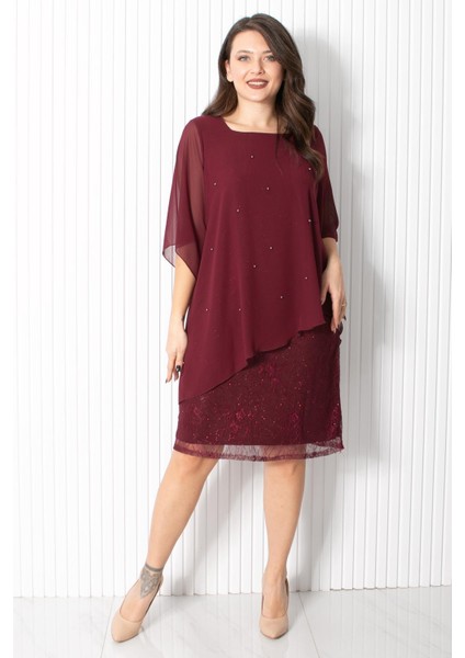 Incili Şifon Abiye Bordo Fhm908