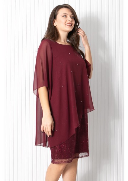 Incili Şifon Abiye Bordo Fhm908 modelleri