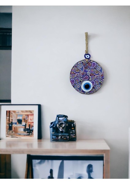 Mandala Desen Mavi Mor Nazar Boncuklu Füzyon Cam El Işçiliği 12 cm Duvar Süsü Nazarlık Hediyelik Eşya modelleri
