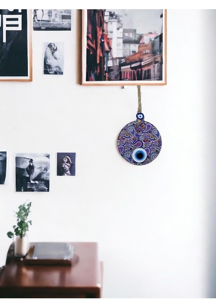 Mandala Desen Mavi Mor Nazar Boncuklu Füzyon Cam El Işçiliği 12 cm Duvar Süsü Nazarlık Hediyelik Eşya indirimleri