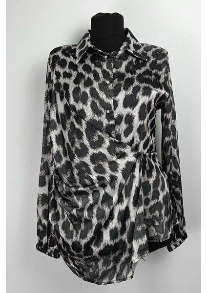 Duay Butik Leopar Desenli Bluz Siyah T1700