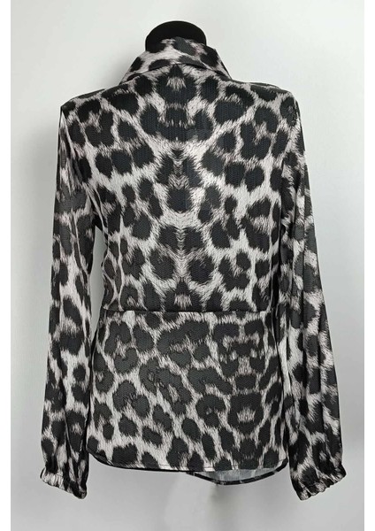 Duay Butik Leopar Desenli Bluz Siyah T1700