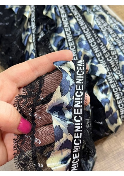 En 6 cm Leopar Tüllü Şerit Fırfırlı Dikiş Giyim Aksesuarı Aplike 1 Metre