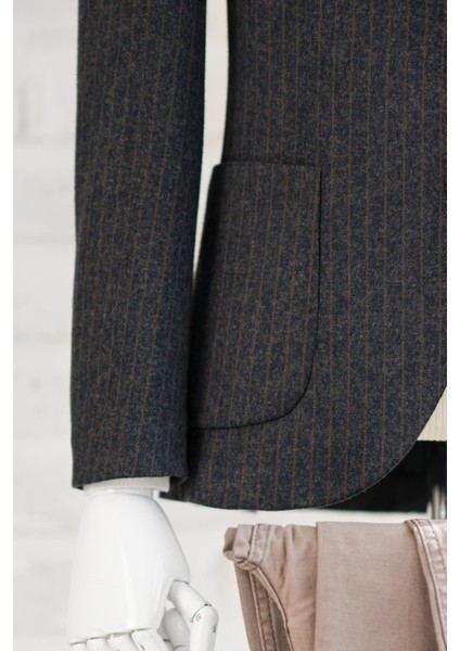 Slimfit Torba Cep Çizgili Mono Yaka Astarsız Çift Yırtmaç Likralı Kışlık Erkek Tek Ceket modelleri