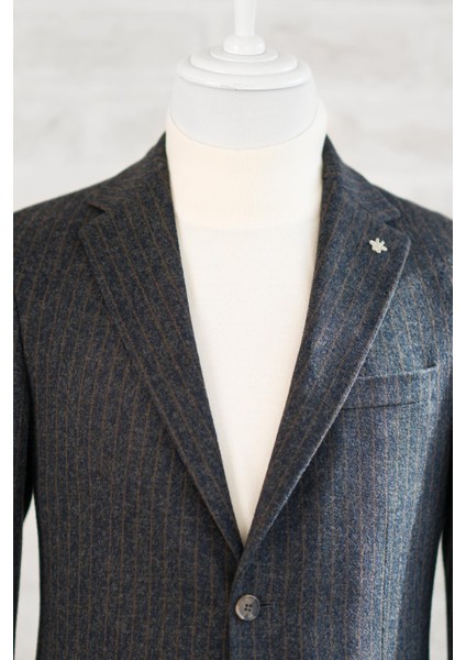 Slimfit Torba Cep Çizgili Mono Yaka Astarsız Çift Yırtmaç Likralı Kışlık Erkek Tek Ceket fırsatları