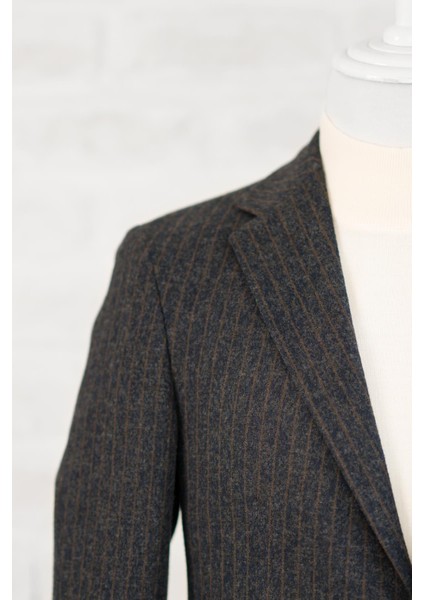 Slimfit Torba Cep Çizgili Mono Yaka Astarsız Çift Yırtmaç Likralı Kışlık Erkek Tek Ceket indirimleri