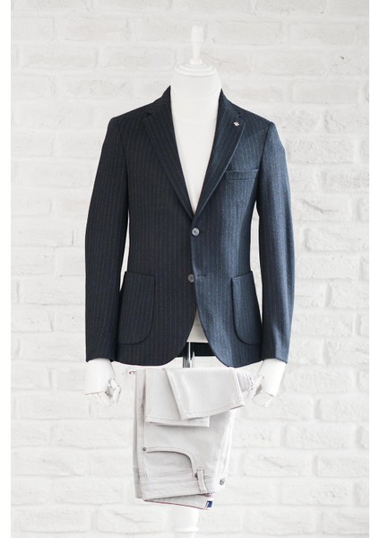 Slimfit Torba Cep Çizgili Mono Yaka Astarsız Çift Yırtmaç Likralı Kışlık Erkek Tek Ceket fiyatları